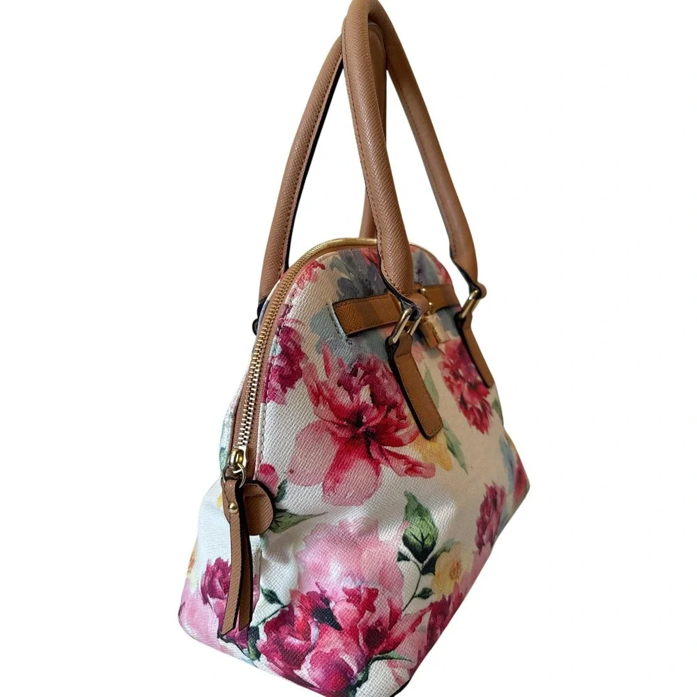 Apt 9‎ Floral Dome Satchel Crossbody Bag Multicolor Tan Gold Hardware Padlock